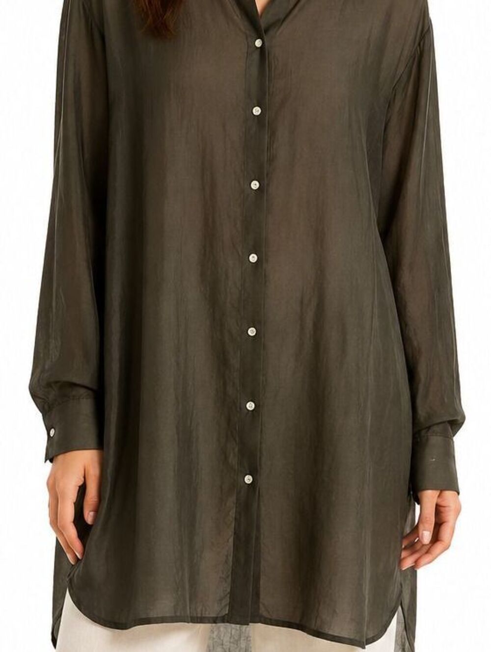 Zara Trafaluc Olive Green Embroidered Crane Tunic Shirt Oversized Top - L - Picture 3 of 9